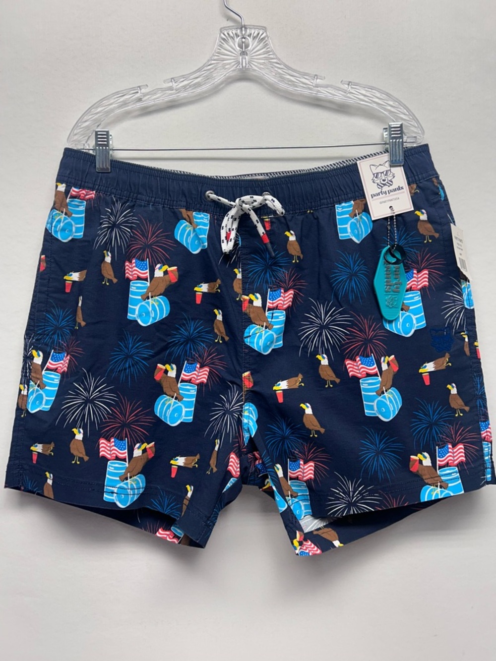Navy Patriotic Eagle Print Swim Trunks Party Pants XL NWT - Picture 2 of 12